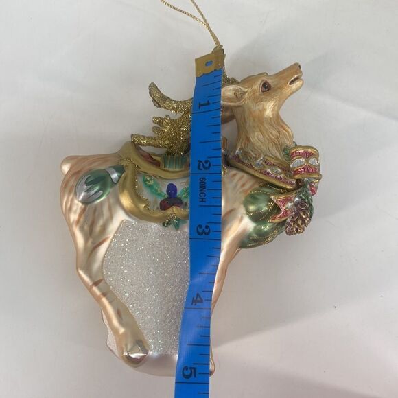 Fitz and Floyd Glass Ornament Christmas Deer with Holly Bow - Picture 7 of 9